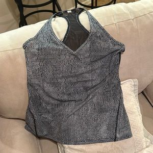 5. Lululemon Loose Racerback Tank Mesh Back Black White Print